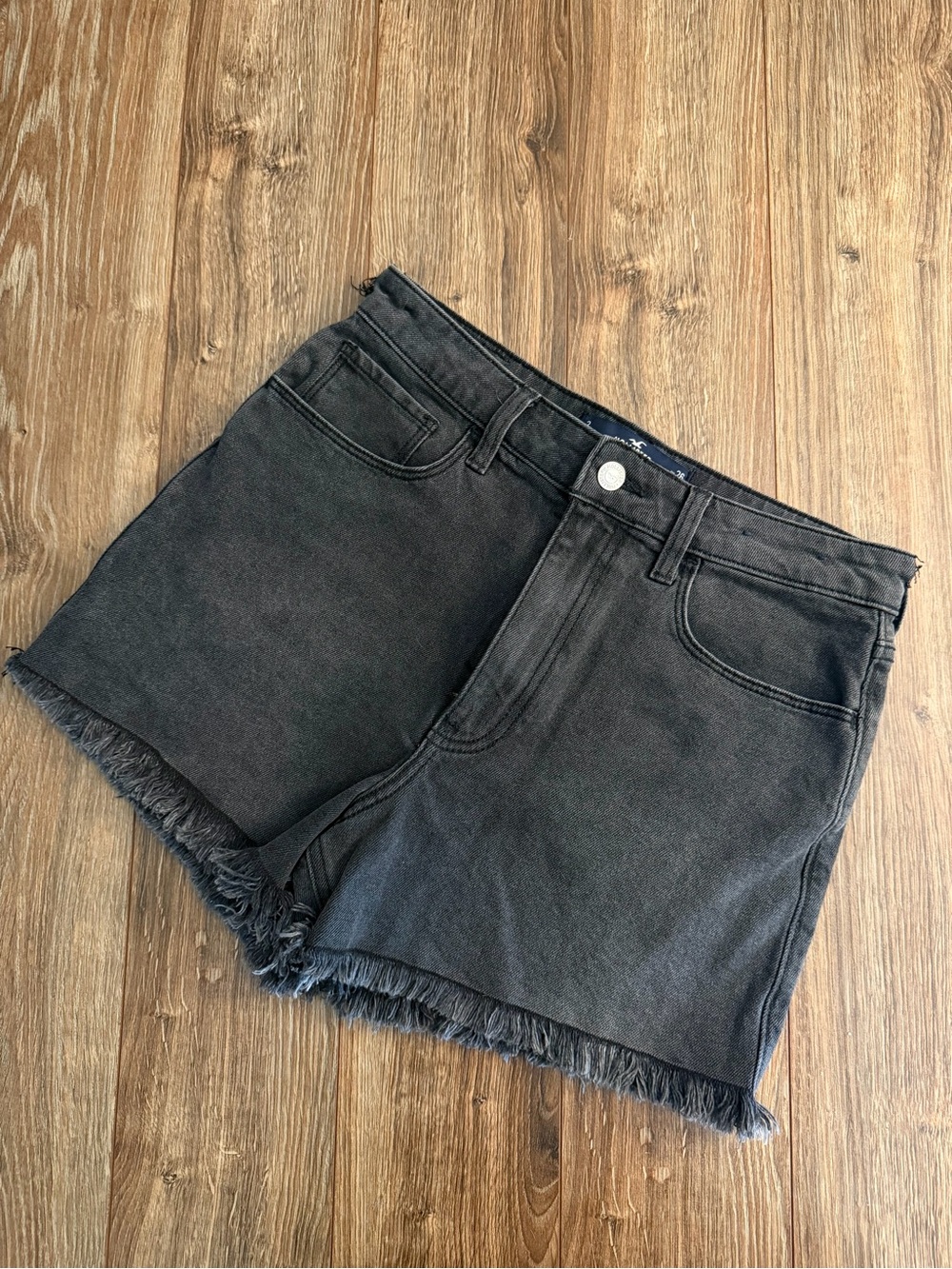 Hollister Washed Black Frayed Hem Denim Shorts